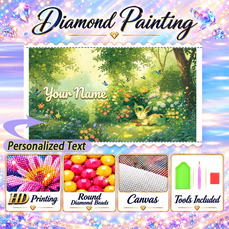 Personalized Leafeon Diamond Art Custom Name 5D Diamond Painting Full Drill DIY Craft