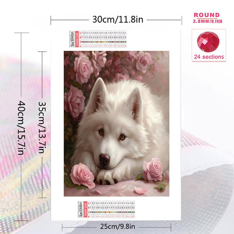 Samoyed and roses Pattern 3pcs 100% Round Full Drill 5D DIY Diamond Painting Embroidery Cross Stitch Rhinestone Décor