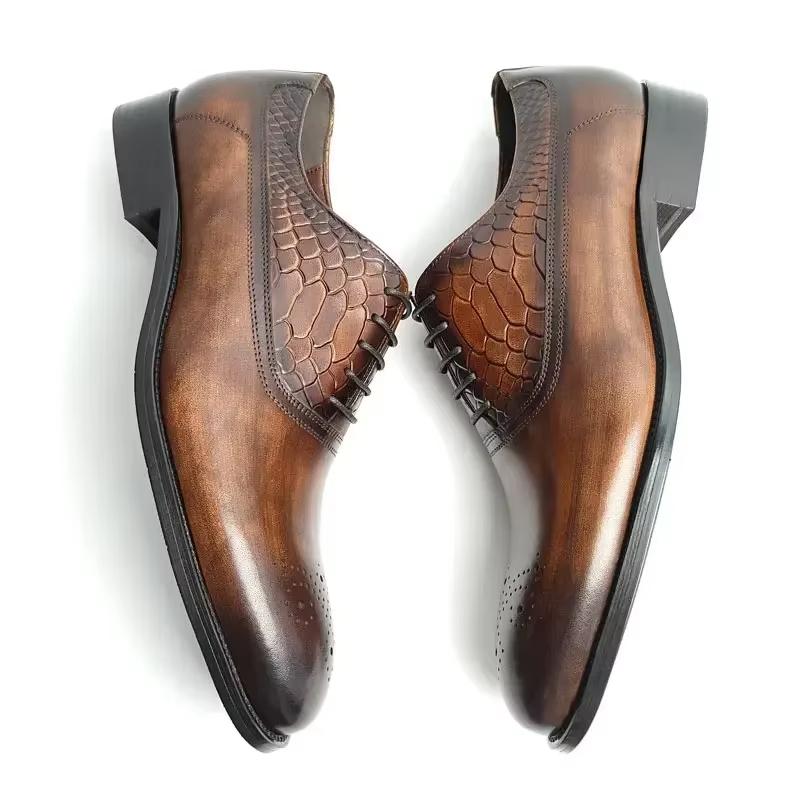 Fashion Men's Genuine Leather Oxford Dress Shoes Lace-Up Formal Shoes for Wedding, Business & Party Classic Fashion Trend Non-Slip Sole