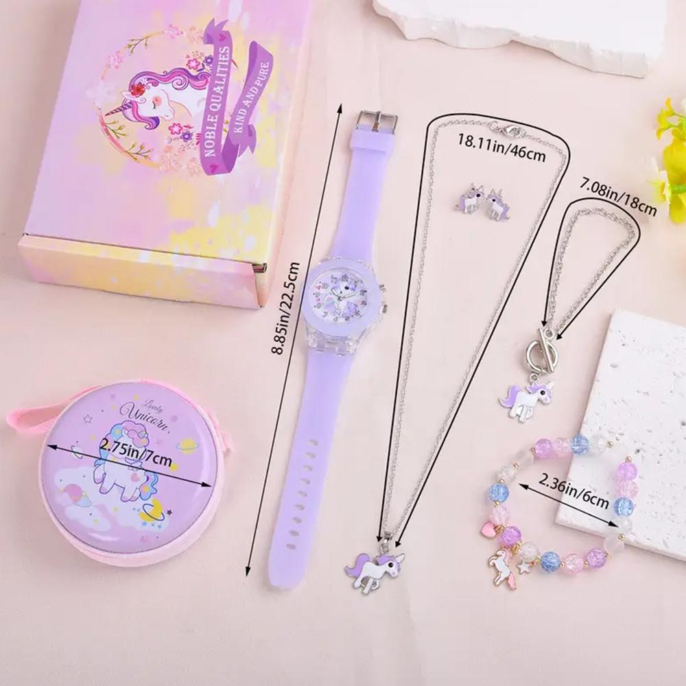 Surprise blind box; new simple jelly color student fashion round silicone strap quartz watch strap jewelry set; random style.