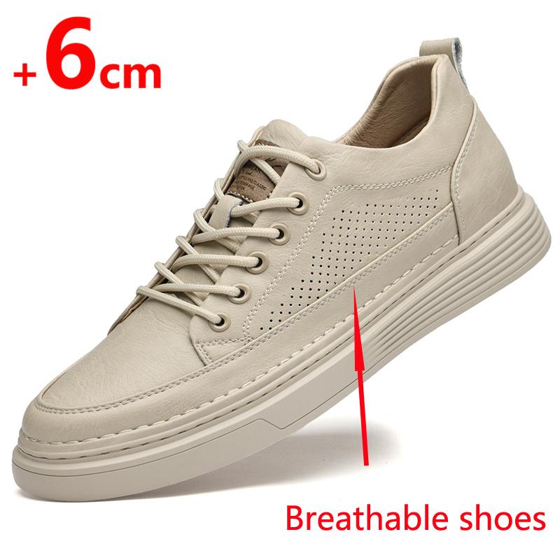 

Fashion Men Sneakers Elevator Shoes Leather Height Increase Insoles 6CM Man Daily Life Lift 37