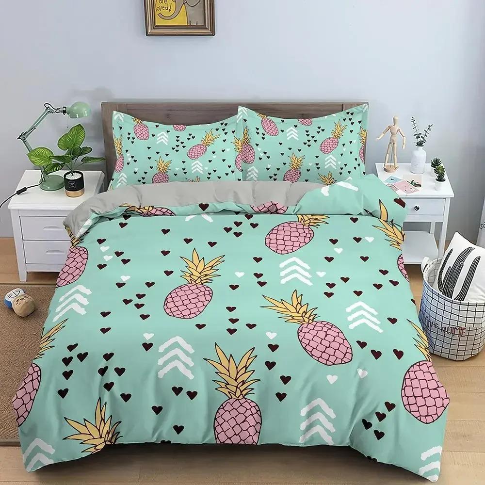 Cartoon Pineapple Duvet Cover Cute Tropical Fruit Pineapple Bedding Set Twin for Girl Teen Delicious Summer Food Comforter Cover