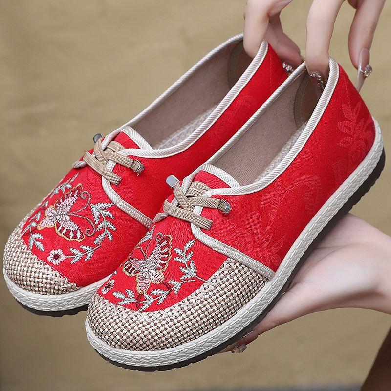 

Весенняя тканевая обувь женская вышитая обувь женская на плоской подошве универсальная повседневная обувь дышащая одинарная обувь 41