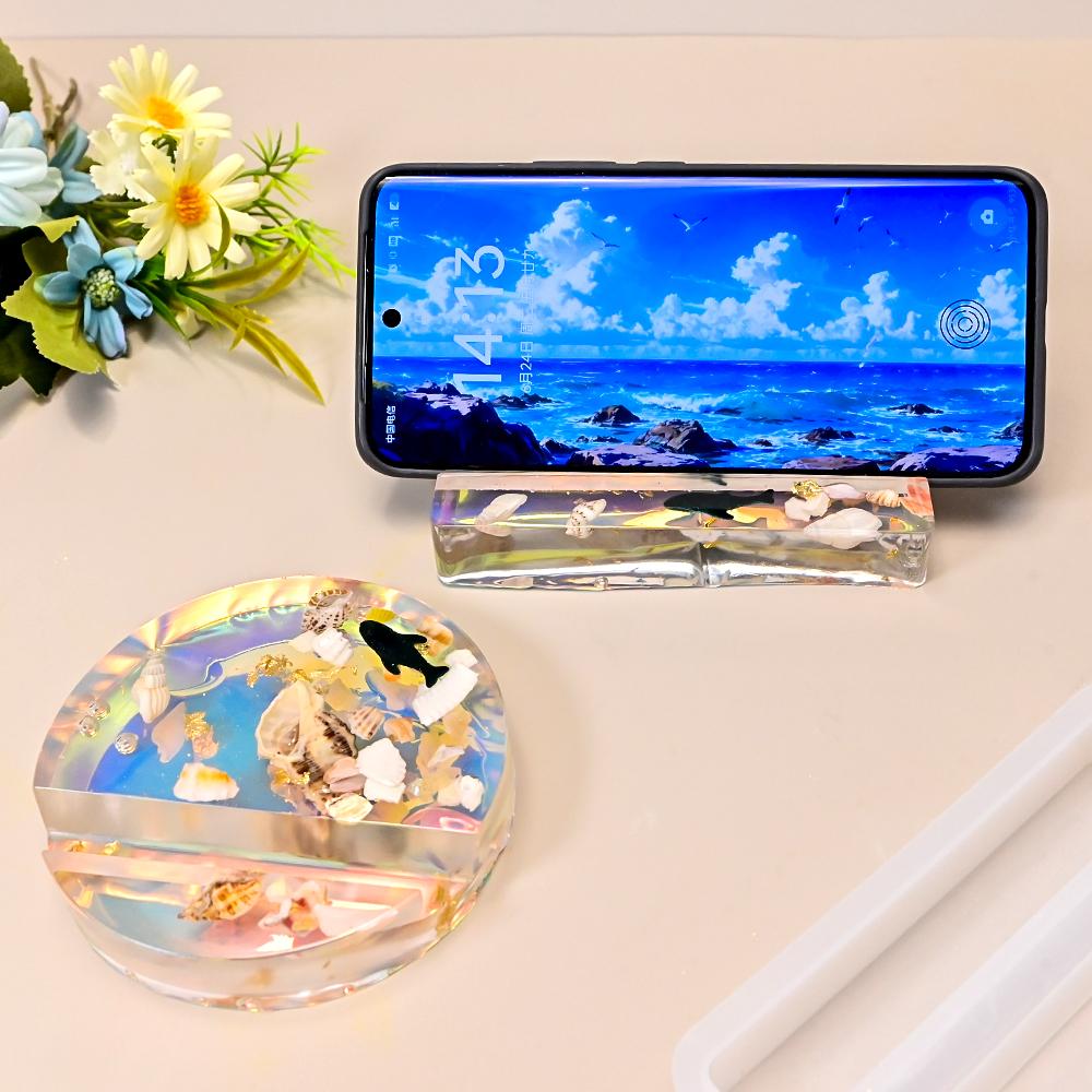DM1121 DIY Geometric Phone Holder Resin Mold Casting Round Mobile Stand Card Holder Silicone Epoxy Molds for Table Decoration