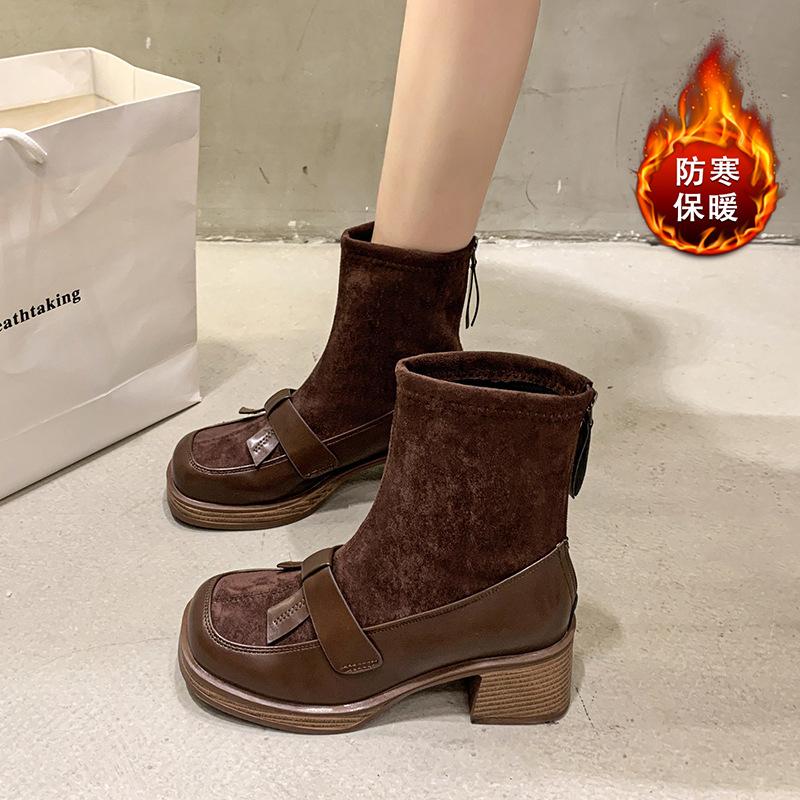 

Ретро маленькие короткие ботинки на толстом каблуке женские новые осенне-зимние туфли на высоком каблуке женские маленькая юбка ботинки Мартин 40