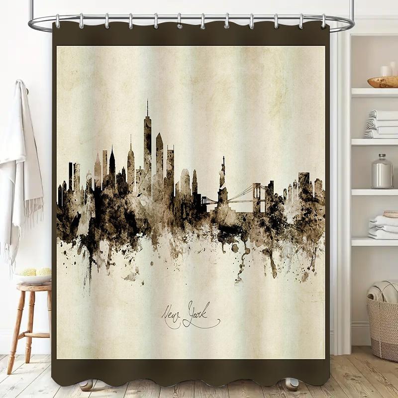 New York City Shower Curtain Skyline Wall Art NYC Decor Bathroom Set Modern Abstract Print Photography Backdrop