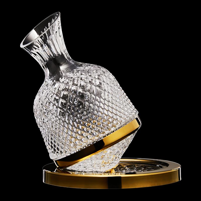 High-End Crystal Wine Decanter Set with Untoppleable Rotating Base,Smooth Aeration  Enhanced Release,Paired with Matching