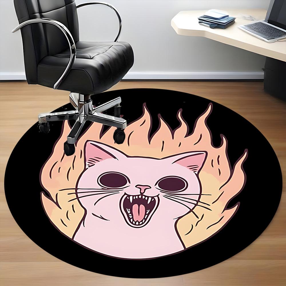 1pc Flaming Cat Office Round Area Rug, Mat Suitable For Office, Under Office Chairs Bedroom Living Room Home Decor, Room Deco