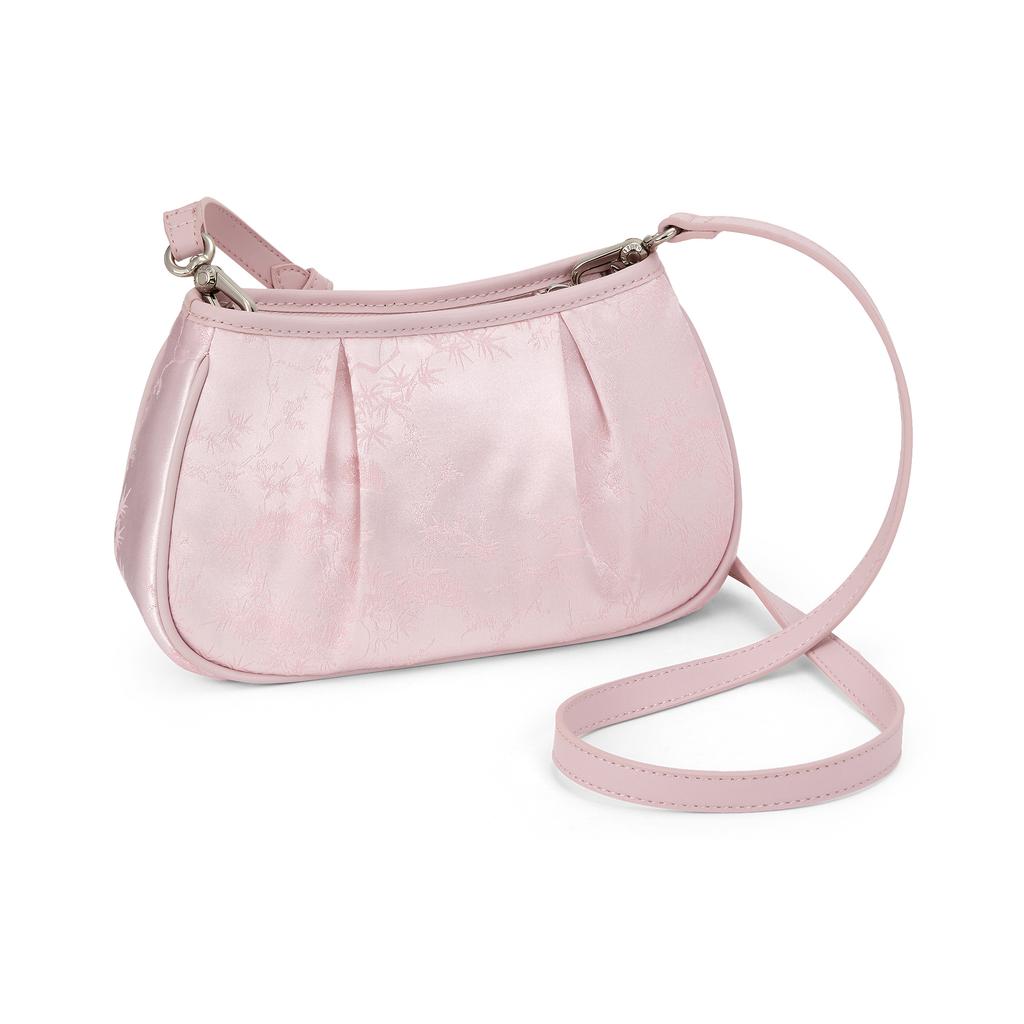 New CHARLES&KEITH Satin Fabric Zip Closure Handbag, Shoulder Bag, Crossbody Bag Trumpets Women's Black/Pink CK2-20160162-A