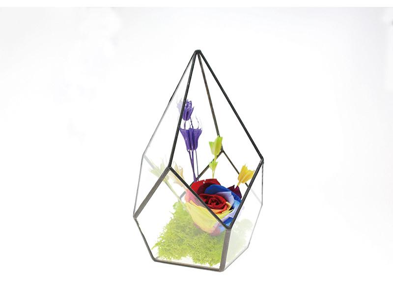 Geometric Glass Rhombus Greenhouse Ornament: European Wine Cabinet Micro Landscape & Preserved Flower Pot Craft