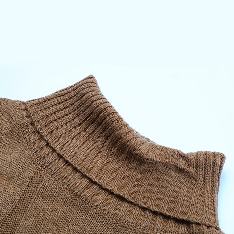 Autumn Winter Chic Solid Knitted Sweater Dress Full Sleeve High Collar Thick A-line Long Pullover