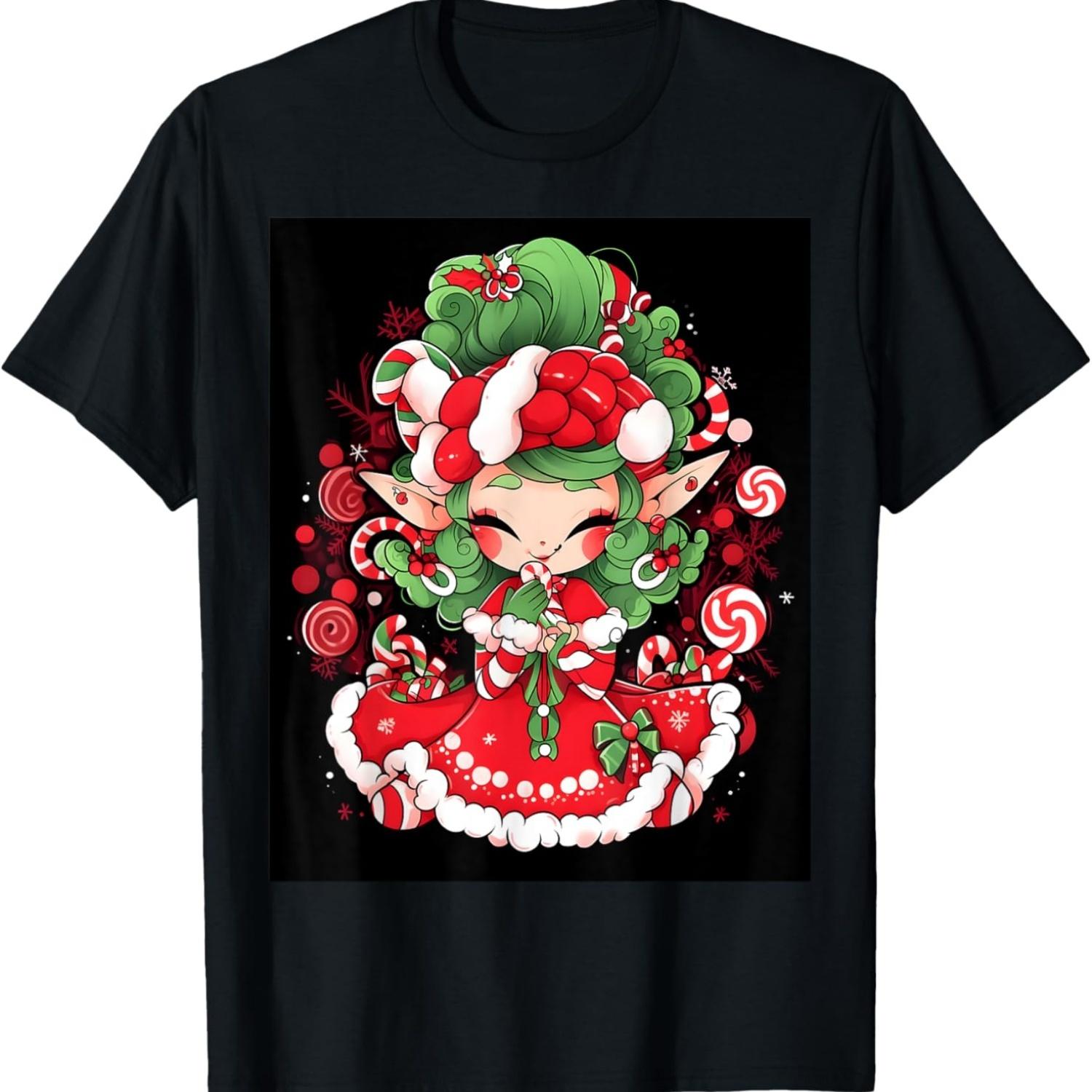

Enchanted Yuletide_ Our Cheerful Christmas Elf in Action T-Shirt S чёрный