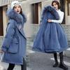 Womens Mid-Long Down Cotton Puffer Coat With Detachable Faux Fur Collar Winter Embroidered Outerwear