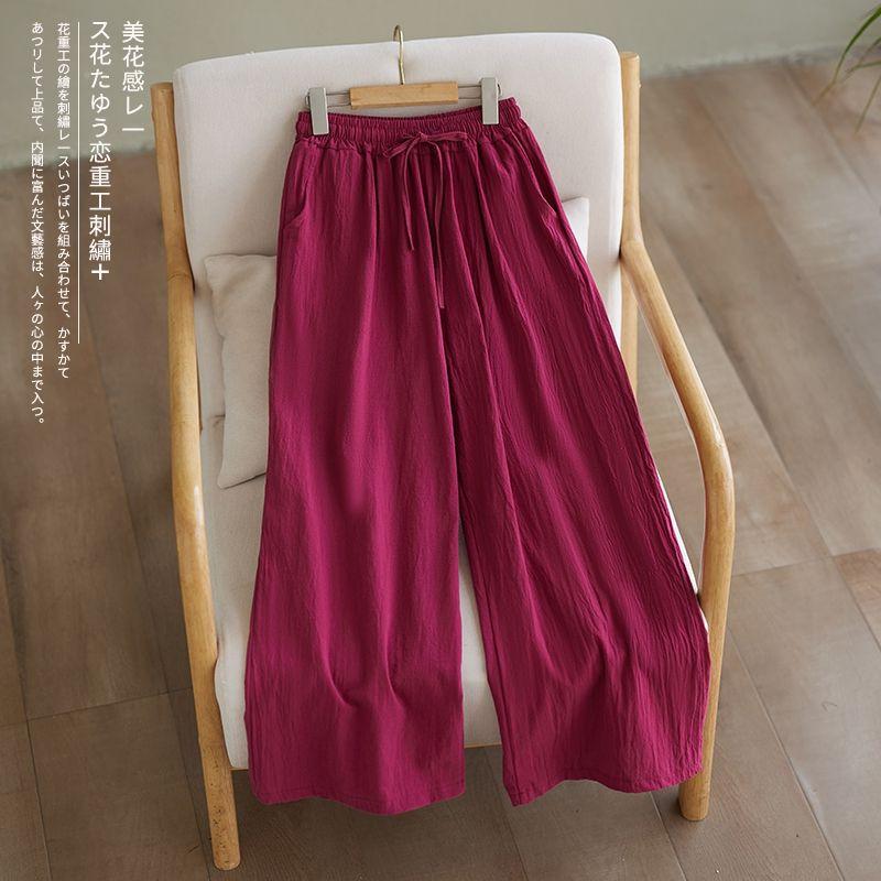 Pantaloni Larghi in Cotone e Lino da Donna per Estate e Autunno Vita Elastica Gamba Dritta Larghi Nascondono i Difetti Pantaloni Casual