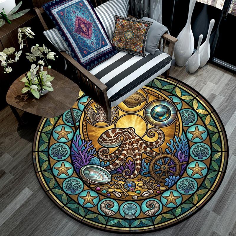 Oceanic Glass Round Area Rug Under Office Chairs Bedroom Living Room Home Decor