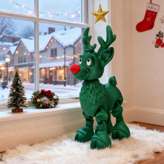 Red-Nosed Reindeer Figurine Articulated Christmas Reindeer Ornament Collectible Reindeer with Flexible Joints Festive Centerpiece Holiday Gift