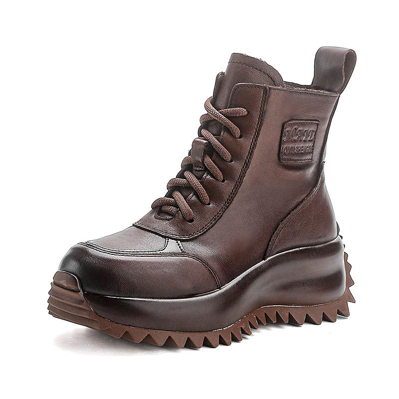 Short Boots Women's 2026 Autumn and Winter New Thick Soled Motorcycle Boots with Cowhide and Sponge Cake Sole