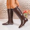 Designer Vintage Women Knee High Boots Fashion Slip On Long Booties Autumn Winter Low Heels Ladies Black Long Western Boots