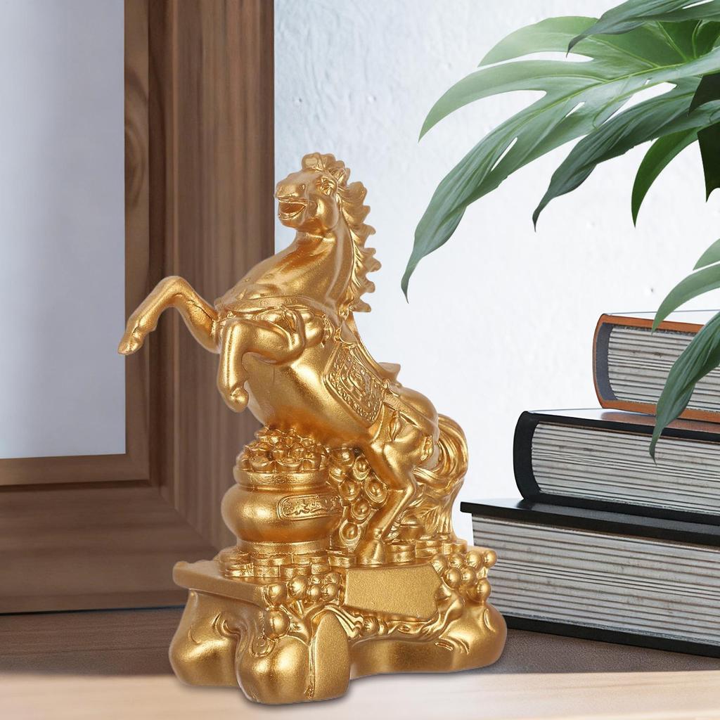 Resin Golden Horse Statue Figurine 2026 Chinese Mascot Sculpture for Good Luck Wealth Blessing Home Decor Birthday New Year Gift