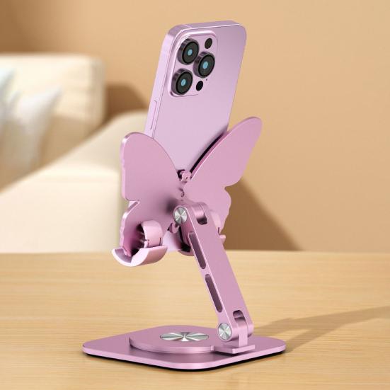 Mobile Phone Holder 360 Degrees Rotating Aluminum Alloy Desktop Stand Multi-Angle Adjustable Butterfly Design Foldable Dock for Home Office Travel