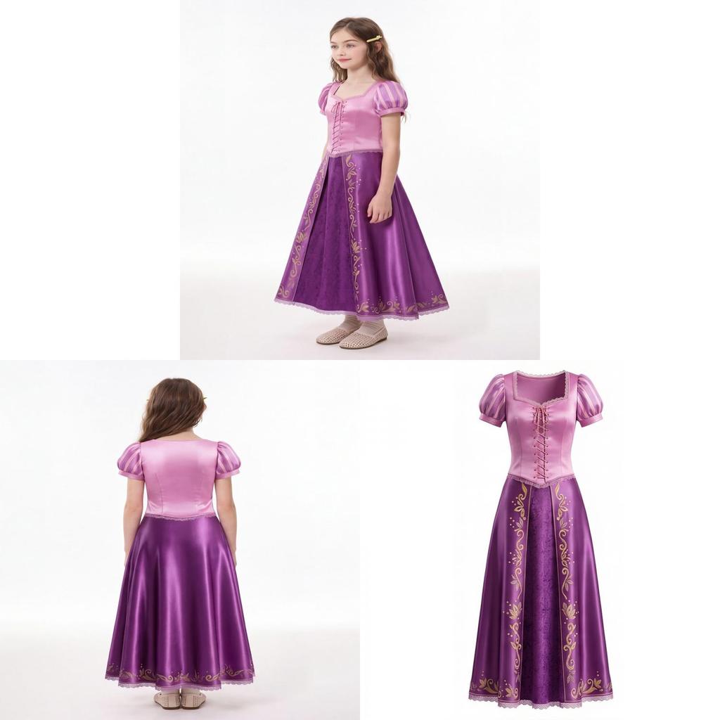Gubancos Rapunzel Cosplay Ruha Lányoknak Szatén Szövetből Halloween Témájú Rendezvényekre