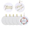 1 Sett Sublimering Keramisk Ornament Hvit Rundt Blankt Ornament med Snor for Håndverk DIY Jul Hjemmedekor