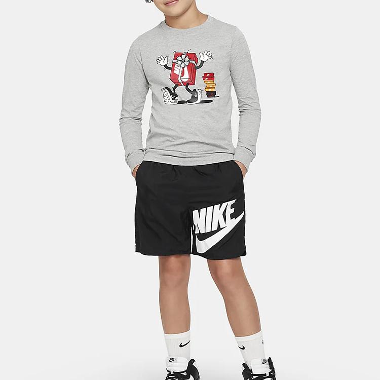 Nike Printed Crew Neck Casual Long Sleeve T-Shirt Kids Tops Gray FJ6387-063