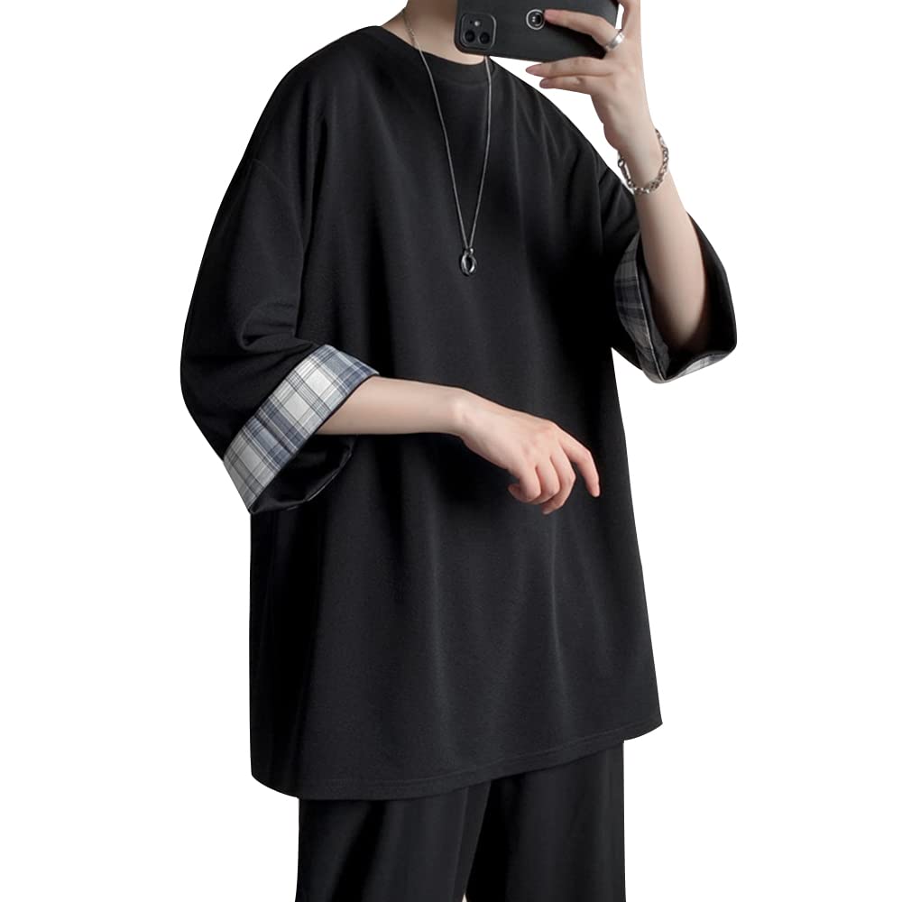 Summer Large Big Loose Round Back [foveitaa] Clothes, Men's T-shirts, 3/4 Sleeves, Plain, Size, Silhouette, Summer, Fit, Collar, Soft, Comfortable,