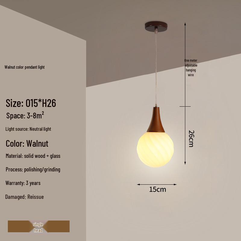 Modern Solid Wood Pendant Lamp with Three Heads, Walnut Finish, Japanese Style for Dining Rooms and Bars.