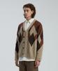 Knitted Bulky Brushed Argyle Cardigan Brown