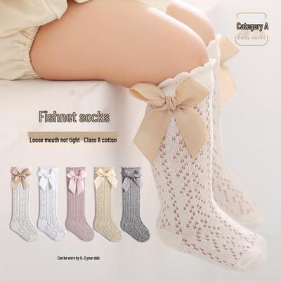 Breathable Mesh Baby Princess Knee-High Bowknot Socks - Mosquito-Proof Summer Wear