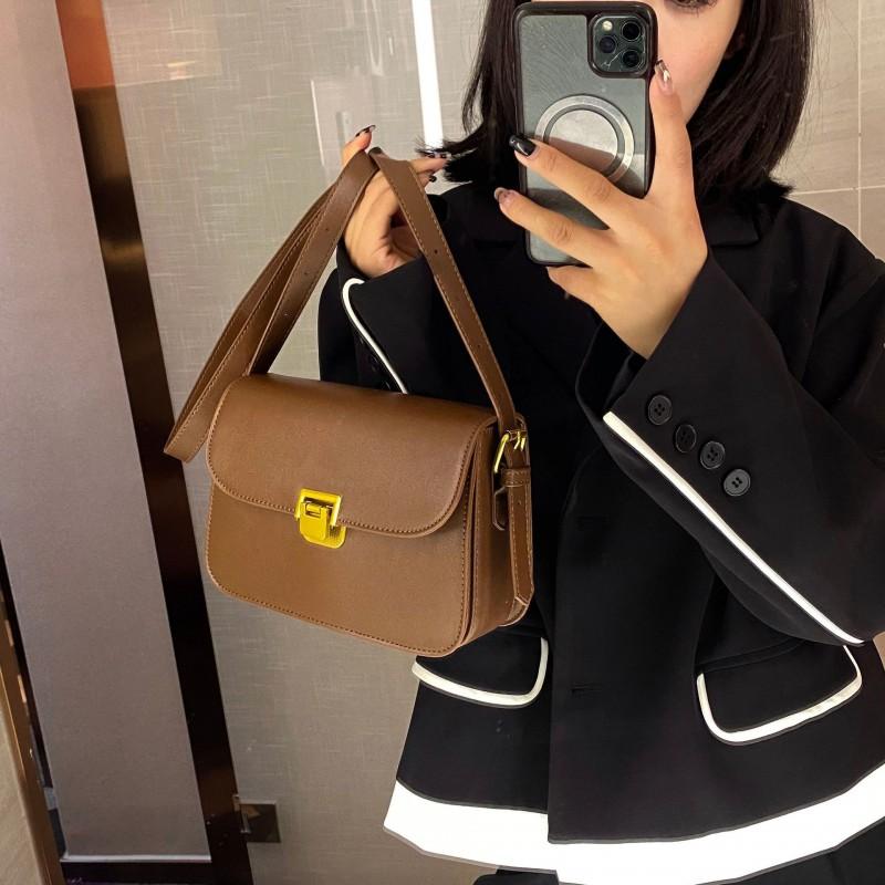 Womens Mini Square Crossbody Bag PU Leather Vintage Style Shoulder With Lock Phone Pocket