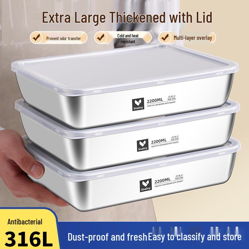 Food-Grade Stainless Steel Storage Box with Lid - Square/Rectangular Freezer Tray