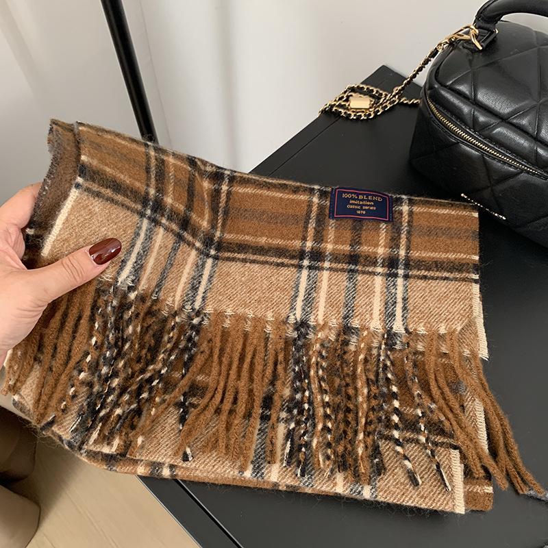 Luxury Plaid Scarf Winter Warm Cashmere Women Long Pashmina Foulard Female Scarves Lady Tassel Shawl Wraps  Design New