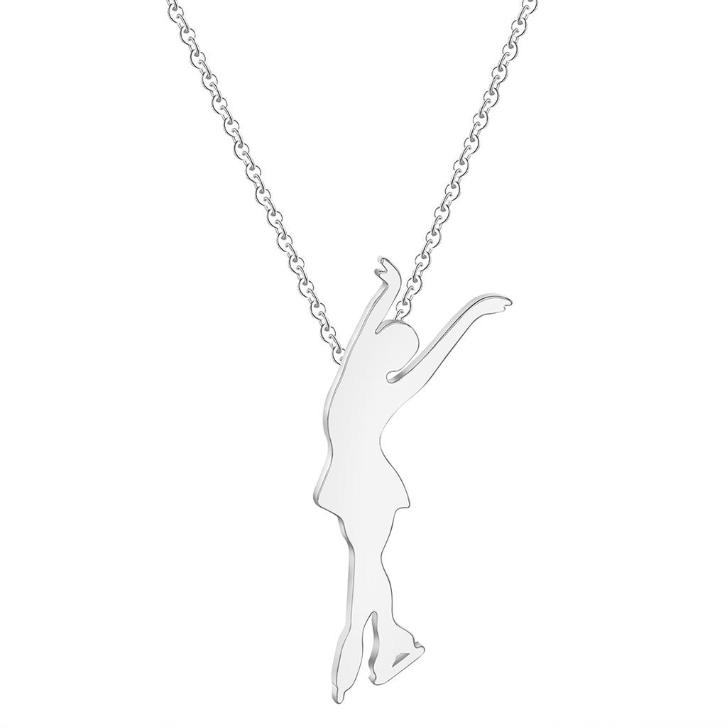 Kinitial Fashion Stainless Steel Pendant Women Figure Skating Necklace Charm Ice Skating Girls Choker Statement Jewelry Gift