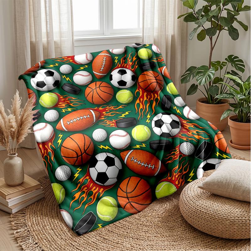 Sports Ball Pattern 2 Theme Blanket Lightweight Warm Flannel Blanket Decorative Throw Blanket for Home Decoration