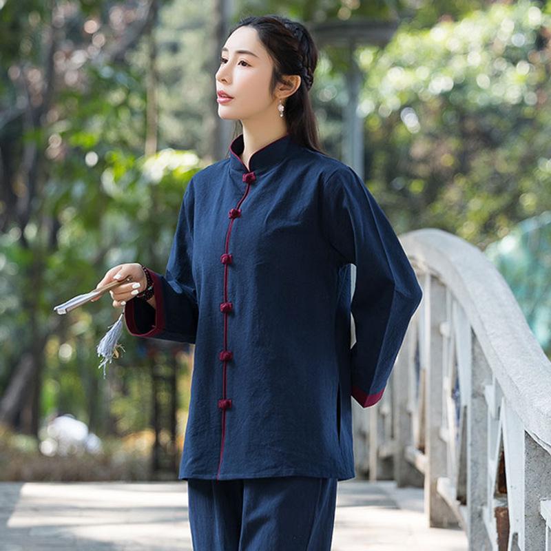 

2025 Ретро Китайский Стиль Хлопок Лен Женский Костюм для Тай-чи и Йоги на Весну и Осень Medium