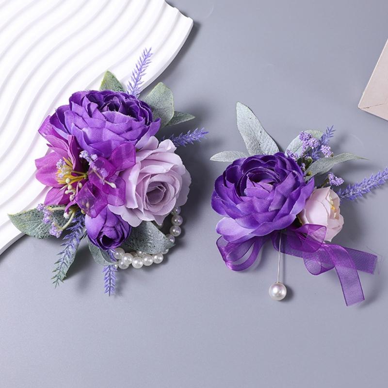 Elegant Silk Floral Arrangements Brooch/ Wrist Flower For Wedding Bridesmaid Bridal Party Decoration