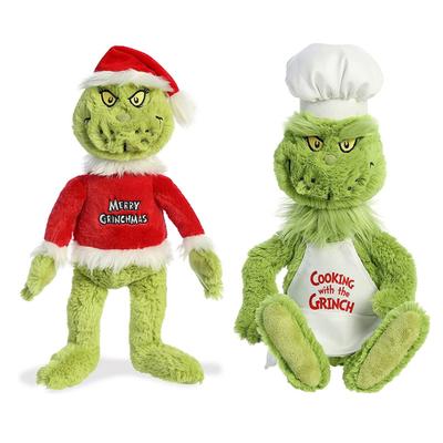 Vianočné Zelené Vlasaté Monštrum Plyšová Hračka s Červenou Vianočnou Čiapkou & Vrchným Oblečením Kreslené Monštrá Plyšové Hračky Ozdoba Zábavný Halloweensky Karnevalový Párty Plnený KTY