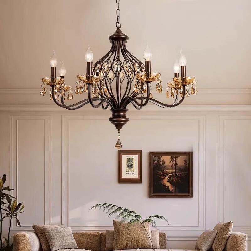 UOSU American Retro Walnut 8-Head Crystal Chandelier