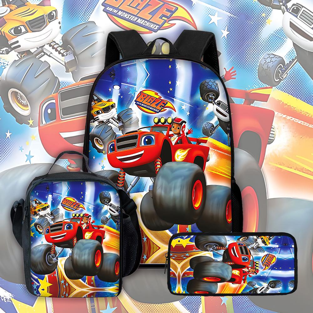 Kreskówka 3D Gry Blaze Monster Machines Dziecięcy Plecak Szkolny z Torbami na Lunch , Piórnikami , Tornistrami dla Chłopców Dziewcząt Najlepszy Prezent
