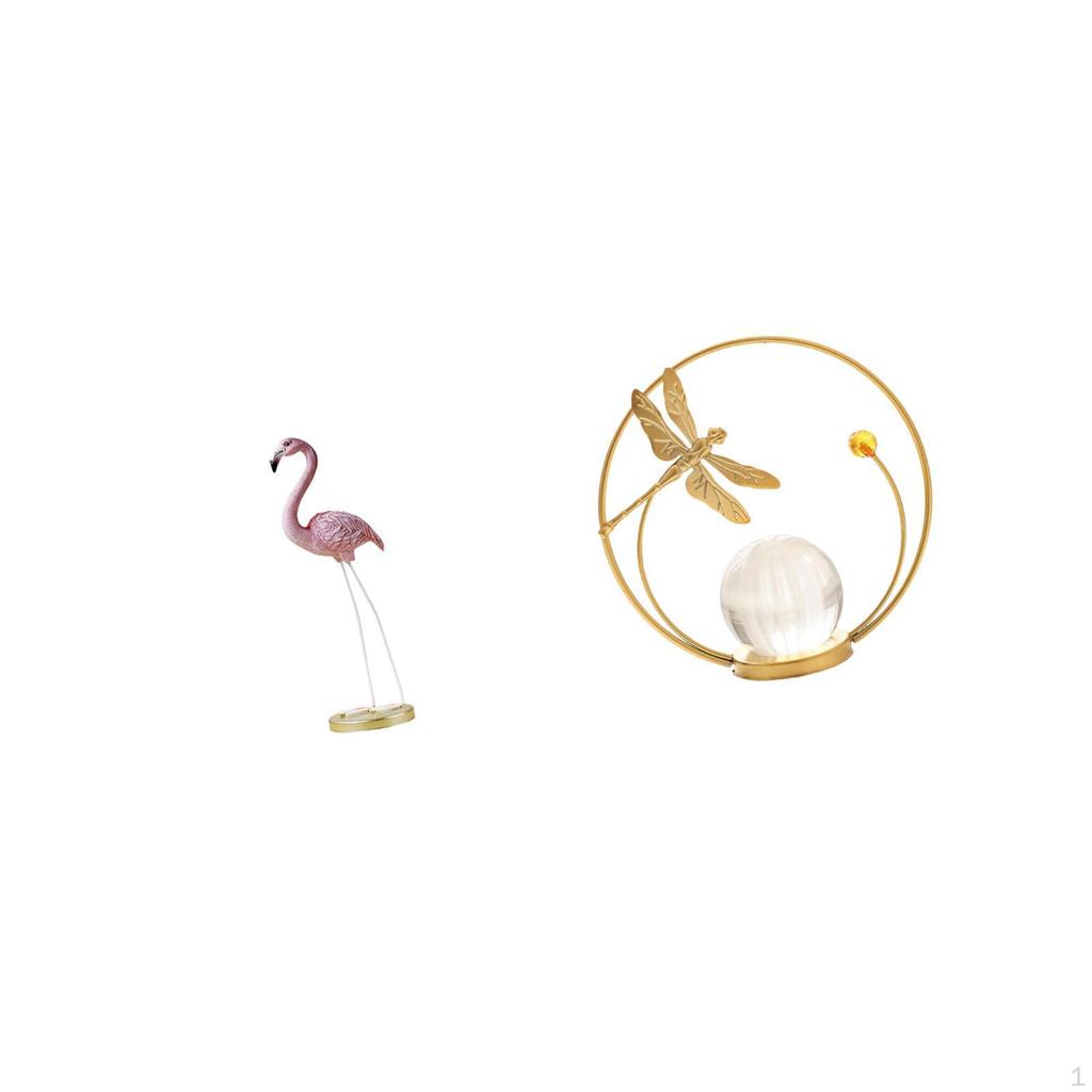 Flamingo Crystal Resin Bird Sculpture Modern Art Figurine with Metal Stand for Home Garden Pond