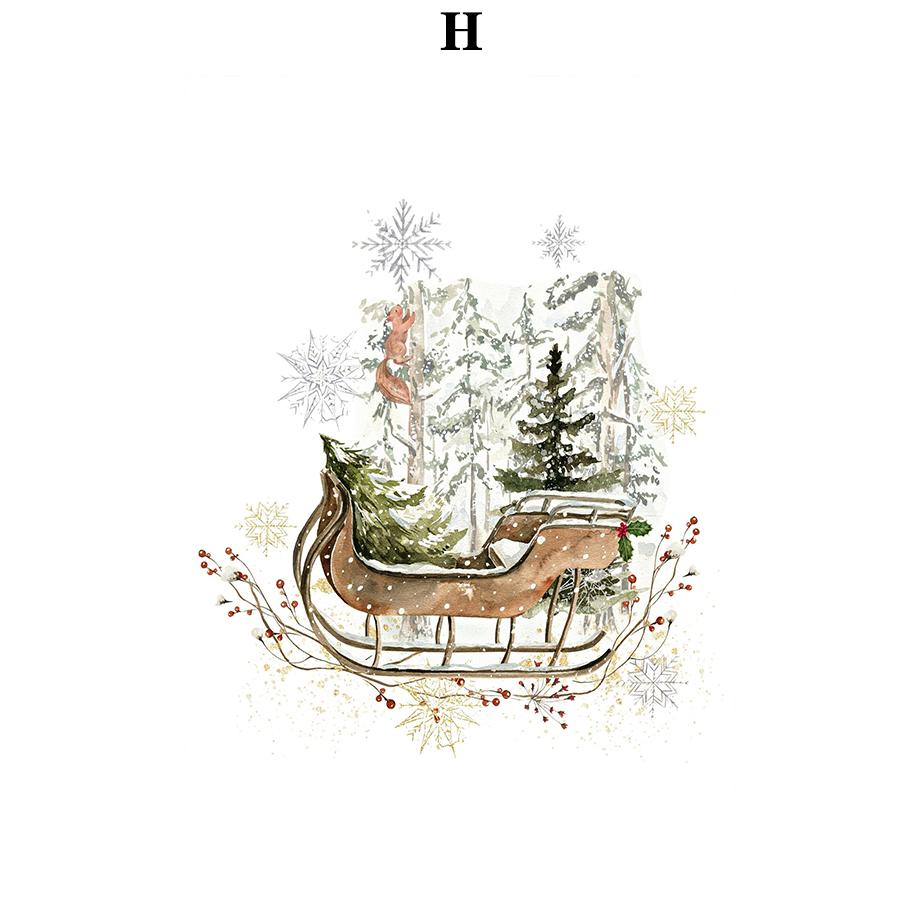 Retro Reindeer Sleigh Christmas Tree Canvas Print Christmas Socks Christmas Wall Art Poster for Modern Nordic Home Decor Gifts