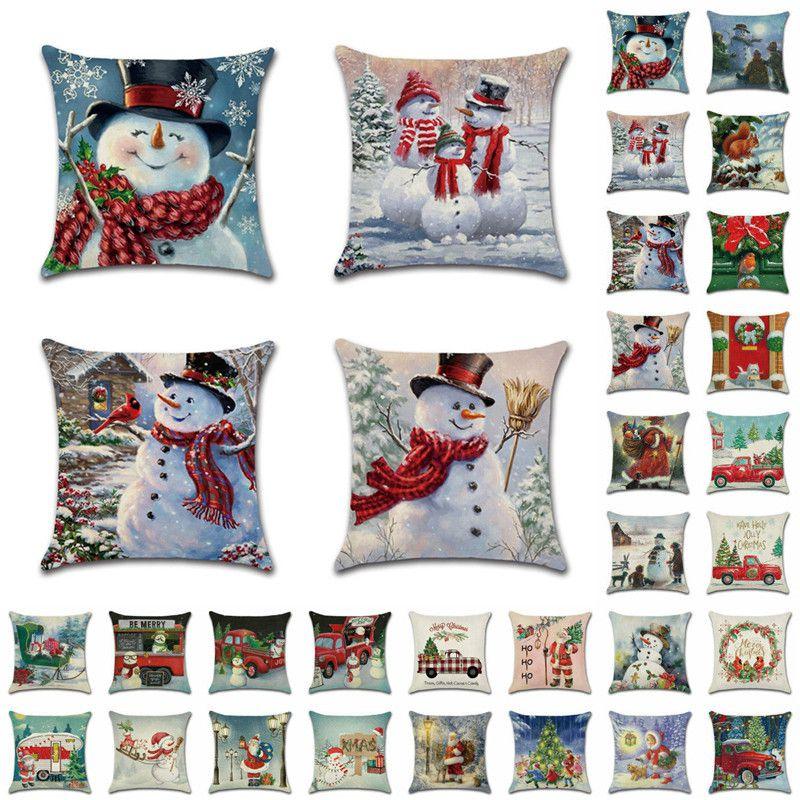 Festive Christmas Cushion Cover Featuring Charming Snowman And Santa Claus Design For Cozy Home Decor