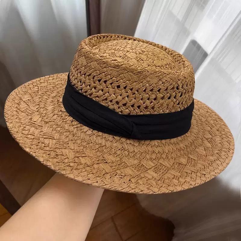 

Женская винтажная шляпа из соломы с плоской тульей и ажурным плетением, шляпа от солнца, плетеная ажурная шляпа для путешествий, пляжного отдыха one size