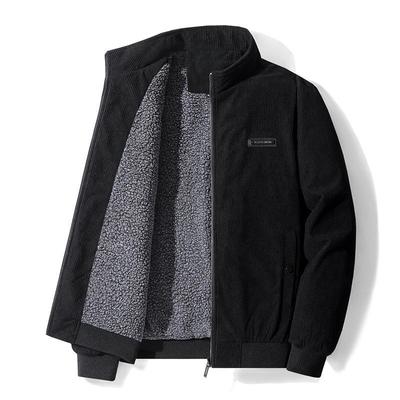 Men's Loose Corduroy Lambskin Coat with Thick Velvet and Casual Lapel