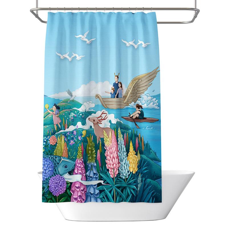Bathroom Thickened Waterproof Curtain Mildew Proof Shower Curtain Shower Partition Curtain Shower Curtain Bathroom Curtain Free Perforation