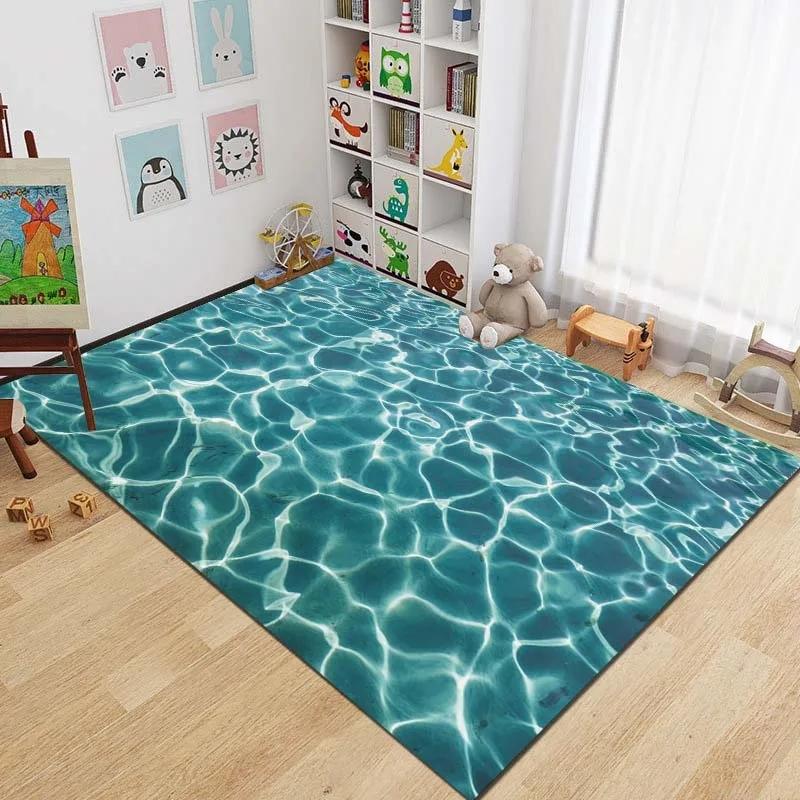 3D Sea Floor Rug Beach Waves Runner Carpet Kitchen Non-slip Living Room Carpet Marine Bath Mat Absorbent Mat Home Decoration