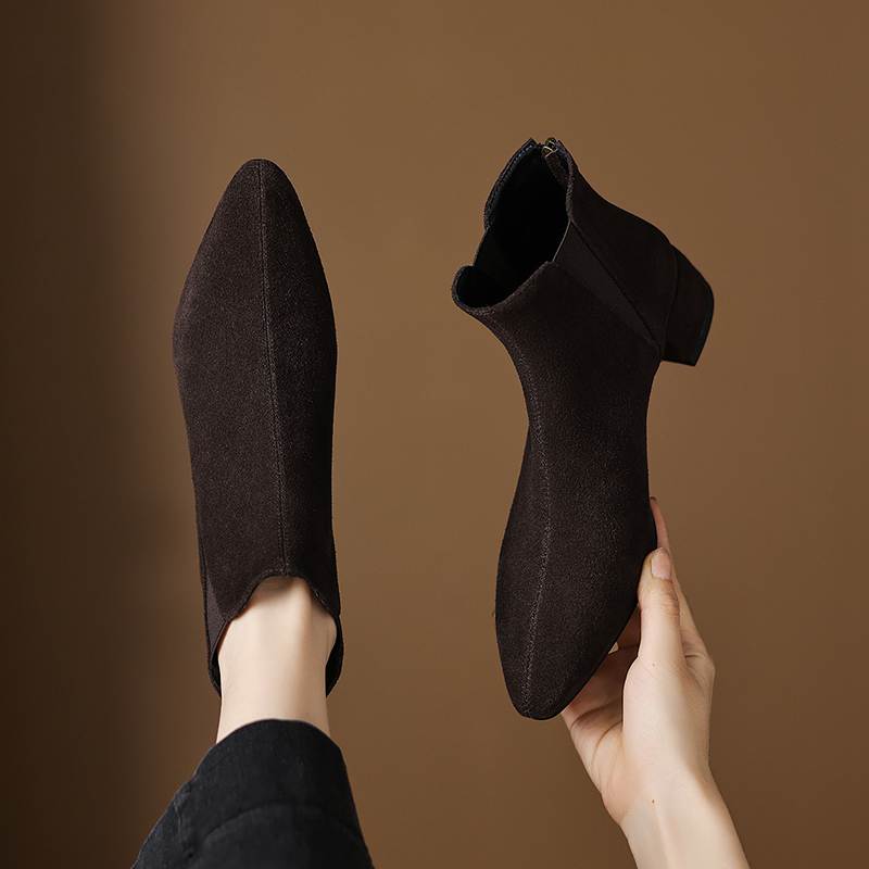 Krazing Pot Rindsvelours Nubuk Runde Zehenpartie Dicke Absätze Chelsea Boots Größe 43 Reißverschluss hinten Damen Stiefeletten