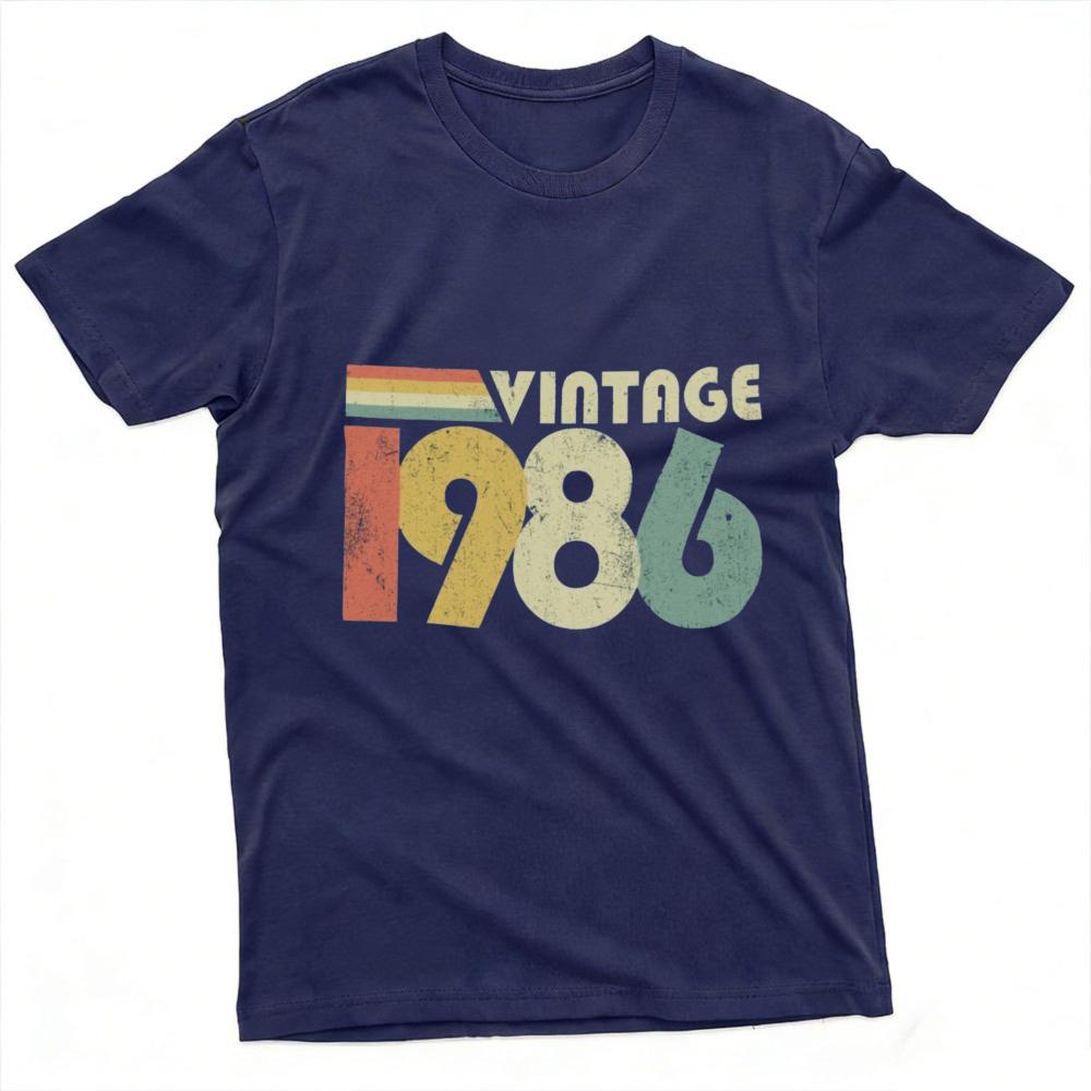 Vintage 1986 Print T-Shirt Lässig Rundhals Kurzarm Baumwolle Oberteile Retro 80er Jahre Stil Grafik-T-Shirt Streetwear Kleidung